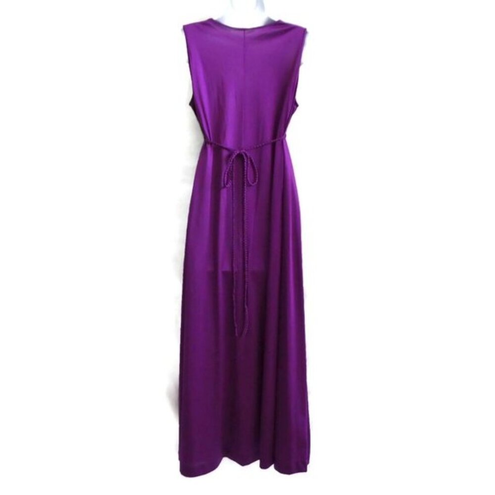 Vanity Fair Maxi Nightgown Vintage 70s Nylon USA Berry Braided Tie 34  M - Picture 3 of 9
